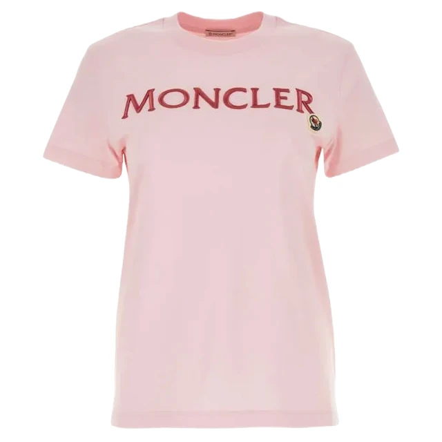 【MONCLER】女款 胸前刺繡英文名&品牌LOGO 短袖T恤-粉色(XS號、S號、M號、L號)