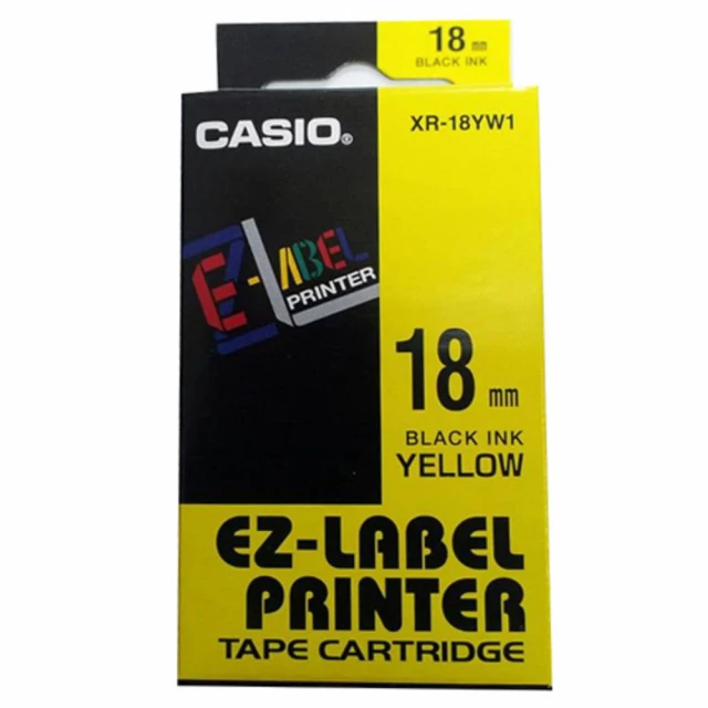 【CASIO 卡西歐】標籤機專用色帶-18mm黃底黑字(XR-18YW1)