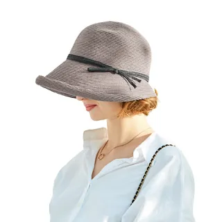 【89 zone】法式小清新捲邊蝴蝶結可折疊防曬遮陽 漁夫帽 草帽(灰棕/卡其)