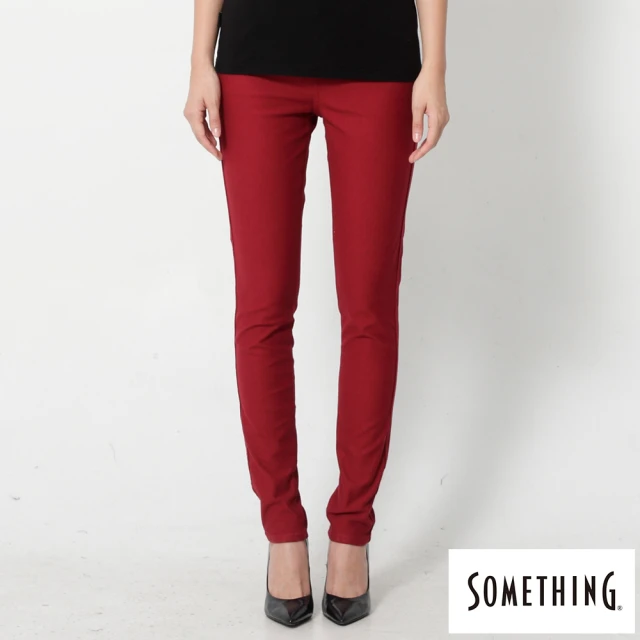 【SOMETHING】女裝 基本五袋窄直筒牛仔褲(紅色)