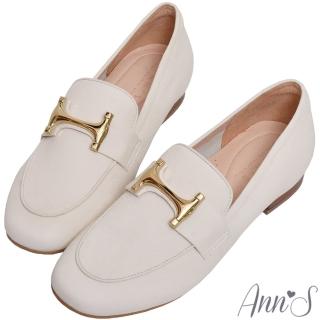 【Ann’S】金色幸運骨-真皮荔枝牛皮平底樂福鞋-版型偏小(米白)