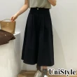 【UniStyle】顯瘦半身裙 韓版三角口袋純色休閒裙 女 UP64106(黑)
