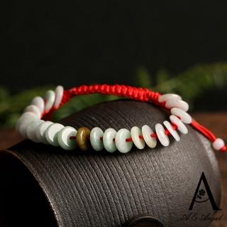 【ANGEL】玉石平安扣翡翠綠編織繩手鍊(紅色)