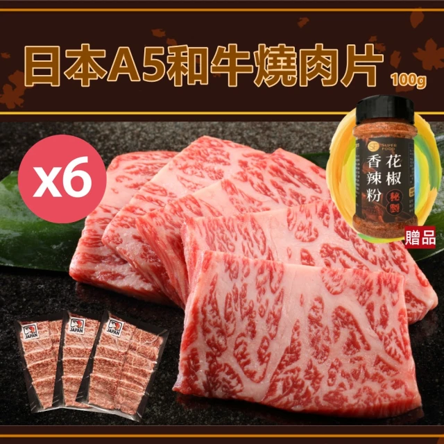 日本和牛 露營烤肉限定-日本頂級A5和牛燒肉片100gX6盒(贈花椒香辣粉50gx1罐/露營烤肉)