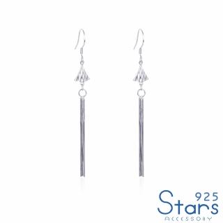 【925 STARS】純銀925素銀三角流蘇造型長耳環(純銀925耳環 三角耳環 流蘇耳環)
