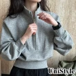 【UniStyle】半拉鏈長袖上衣 韓版收腰顯瘦運動感T恤 女 UV2750(灰)