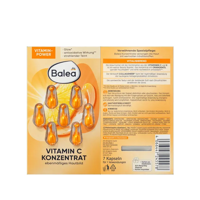 【Balea 芭樂雅】保濕精華膠囊12片新包裝(藍海藻保濕/黃Q10緊致/紫拉提/橘維他命C/粉眼唇)