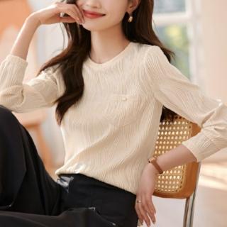 【ONEY 歐妮】★休閒條紋肌理感上衣(通勤/長袖/女裝)