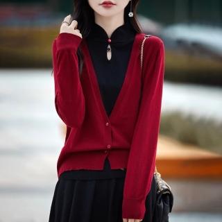 【ONEY 歐妮】★套頭中國領針織假兩件上衣(長袖/女裝/毛衣)