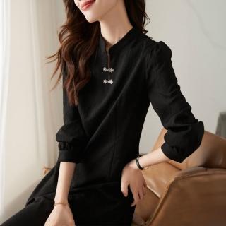 【ONEY 歐妮】★肌理感典雅旗袍扣連身裙(洋裝/女裝/長袖)