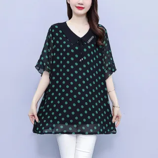 【ALLK 歐楷】滿額再折 長版印花雪紡衫上衣 黑色(尺寸L-XXL/中大尺碼/涼爽/透氣)