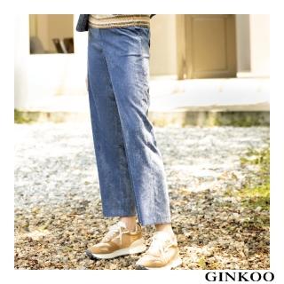 【GINKOO 俊克】前飾釦後鬆緊絨毛休閒褲