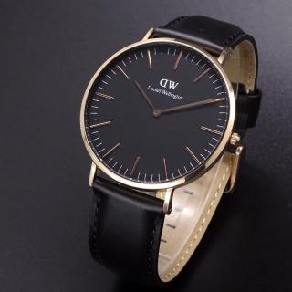 【daniel wellington】daniel wellington皮革風格時尚腕錶黑+玫瑰金-40mm-dw00100127