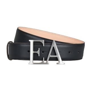 【EMPORIO ARMANI】EMPORIO ARMANI牛皮灰銀字LOGO扣式皮帶(黑x粉膚)