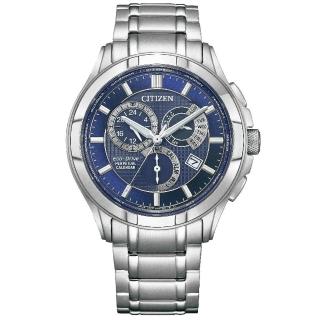 【CITIZEN 星辰】GENTS 無限魅力萬年曆光動能兩地時間男錶-藍x銀/42mm(BL8160-58L)