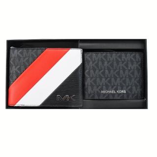 【Michael Kors】送原廠禮盒-GIFTING新款斜紋十卡短夾-含一可拆式ID夾(紅白黑灰)