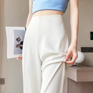 【初色】現貨 素色冰絲薄款高腰直筒闊腿微喇叭寬褲西裝褲長褲-共3色-69067(M-2XL可選/快速出貨)