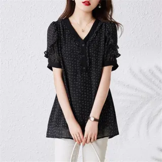 【ALLK 歐楷】新品上市 長版印花雪紡衫上衣 圖片色(尺寸L-XXL/中大尺碼/涼爽/透氣)