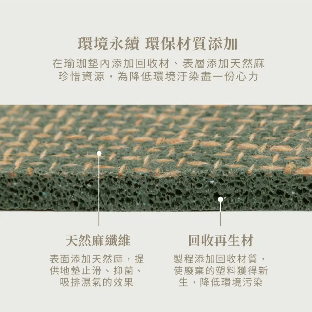 【Horizon 天際線】MIT自然正確天然橡膠健身瑜珈墊收納袋組 4mm 183x61cm(天然麻表層/止滑抗菌/附收納袋)