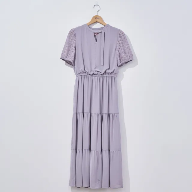 【IENA】蕾絲袖蛋糕裙襬洋裝(#4274002 洋裝 粉卡色/灰色)