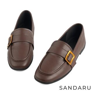 【SANDARU 山打努】樂福鞋 方頭金方扣平底紳士鞋(咖啡)