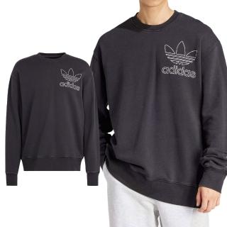 【adidas 愛迪達】Outl Tref Crew 男款 黑色 國際碼 三葉草 大學T 上衣 運動 休閒 長袖 IU2350