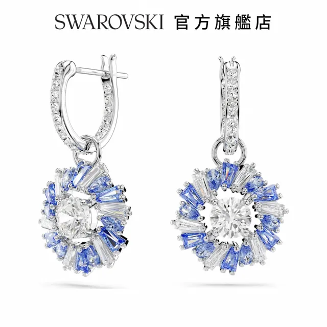 【SWAROVSKI 官方直營】Idyllia 水滴形耳環 花朵 藍色 鍍白金色