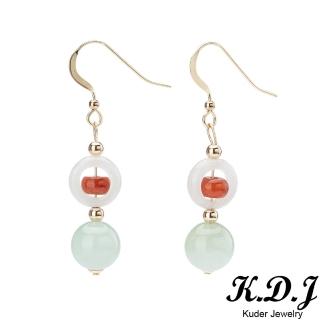 【K.D.J 圓融珠寶】三色圓珠翡翠耳勾天然Ａ貨