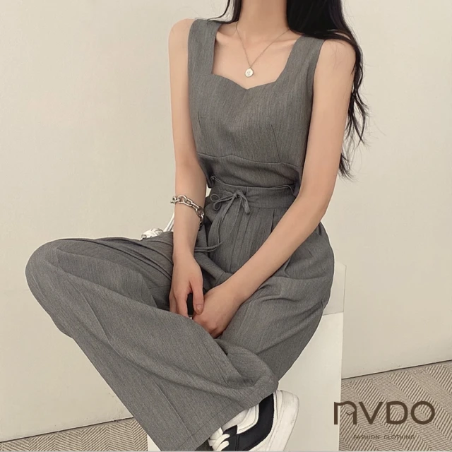【NVDO】韓系小個子領短版背心+繫帶闊腿褲(58公斤以下可穿/無袖上衣+長褲/F108)