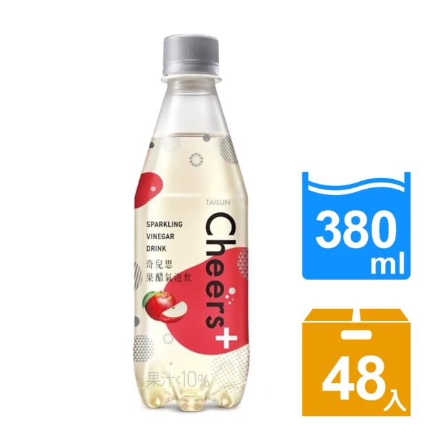 即期品【泰山】TAISUN Cheers+果醋氣泡飲380mlx2箱(共48入)(有效期限:2024/09/11)