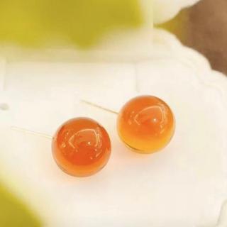【勝弘珠寶】多明尼加紅藍珀圓珠耳環-8mm