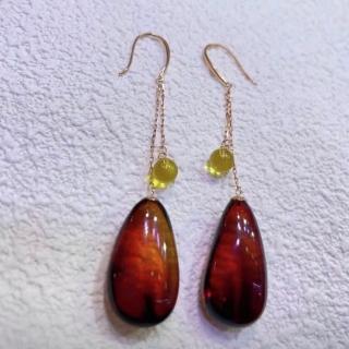 【勝弘珠寶】多明尼加紅藍珀水滴耳環