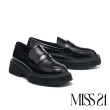 【MISS 21】個性未來純色全真皮便仕樂福厚底鞋(黑)