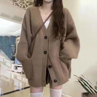 【ONEY 歐妮】★韓系V領慵懶開衫針織外套(女上衣/長袖/保暖)
