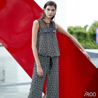 【iROO】圓點圖騰經典設計長寬褲