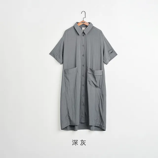 【gozo】涼感造型口袋繭型襯衫洋裝(黑色)
