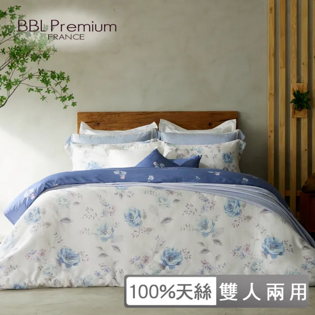 【BBL Premium】100%天絲印花兩用被床包組-心動藍玫瑰(雙人)