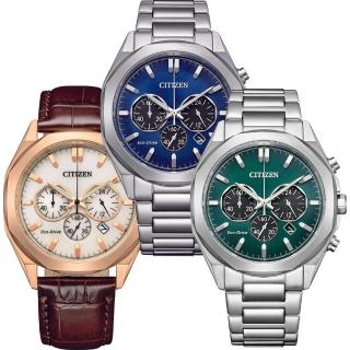 【CITIZEN 星辰】Chronograph 光動能紳士計時錶 三款可選 41MM (藍／綠／金)父親節 禮物 推薦
