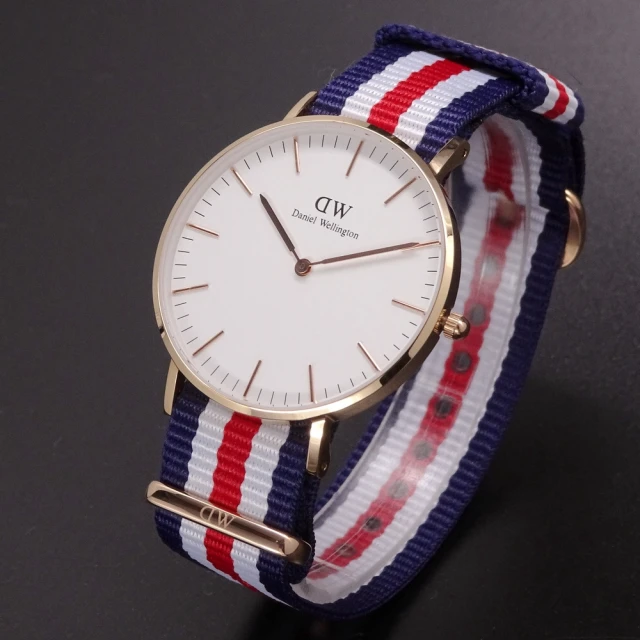 Daniel Wellington Daniel Wellington帆布風格時尚腕錶藍白紅+玫瑰金-36mm-DW00100030