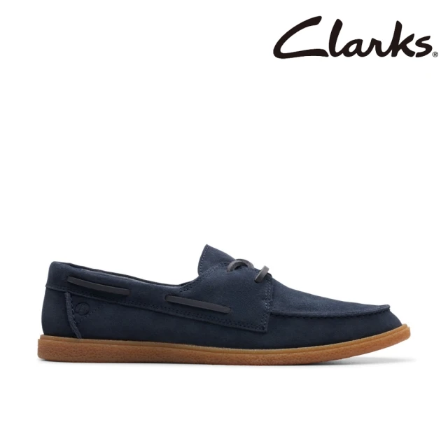 ClarksClarks 男鞋 Clarkbay Go 愜意穿搭兩眼孔麂皮帆船休閒鞋 懶人鞋 帆船鞋(CLM77501C)