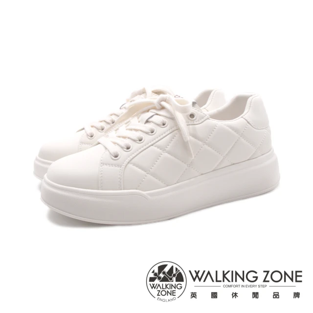 WALKING ZONEWALKING ZONE 女 菱格麵包小白鞋休閒鞋 女鞋(米白色)