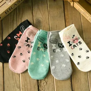 【收納女王】小貓腳印女短襪(學生襪 襪子 棉襪)