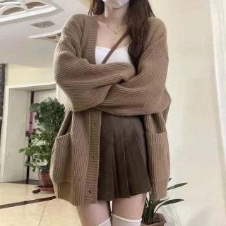 【Amirr 艾米爾】★ 韓系慵懶V領針織開衫外套(女上衣/長袖/保暖)