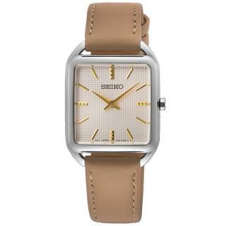 【SEIKO 精工】CS系列 優雅格紋方形腕錶 26MM 大地色皮革帶(4N30-00L0K／SWR090P1)