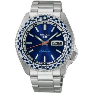 【SEIKO 精工】5 Sports SKX 復刻機械錶 42.5M 藍白旗(4R36-15Z0B/SRPK65K1)