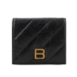 【Balenciaga 巴黎世家】Crush 金字皺褶縫線小牛皮釦式零錢袋二折短夾(黑色)