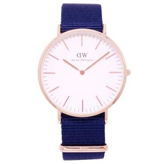 【Daniel Wellington】Daniel Wellington帆布風格時尚腕錶白面+帆布藍-40mm-DW00100275