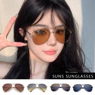 【SUNS】時尚飛行員太陽眼鏡 輕量彈性細框設計 中性駕駛墨鏡 修臉神氣 S026(抗UV400/檢驗合格)