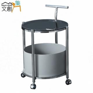 【文創集】曼維1.3尺馬鞍皮革玻璃推車造型小茶几/邊幾(二色可選)