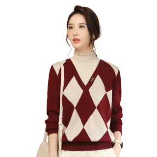 【Alishia】法式復古假兩件式設計菱格針織毛衣 M-XL(現+預  紅色)